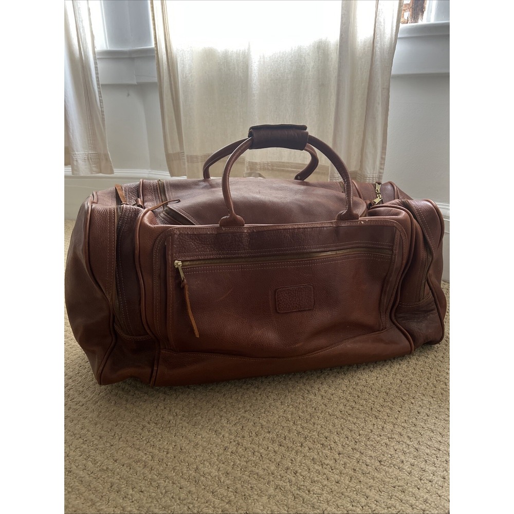 Vintage Orvis All Bullhide Leather XL Duffle Bag Multiple Pockets Customizable
